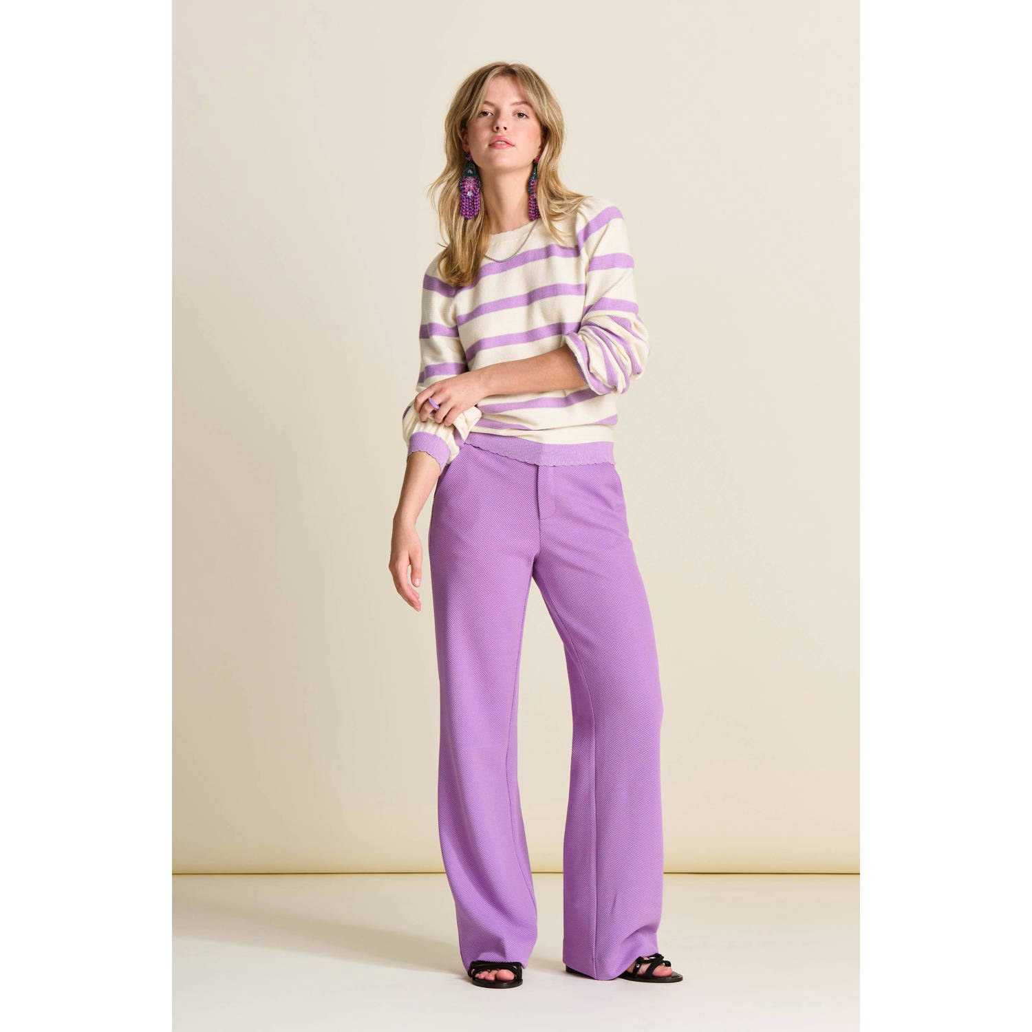 POM AMSTERDAM Dames Broeken Pique Wide Leg Purple Pants Lila