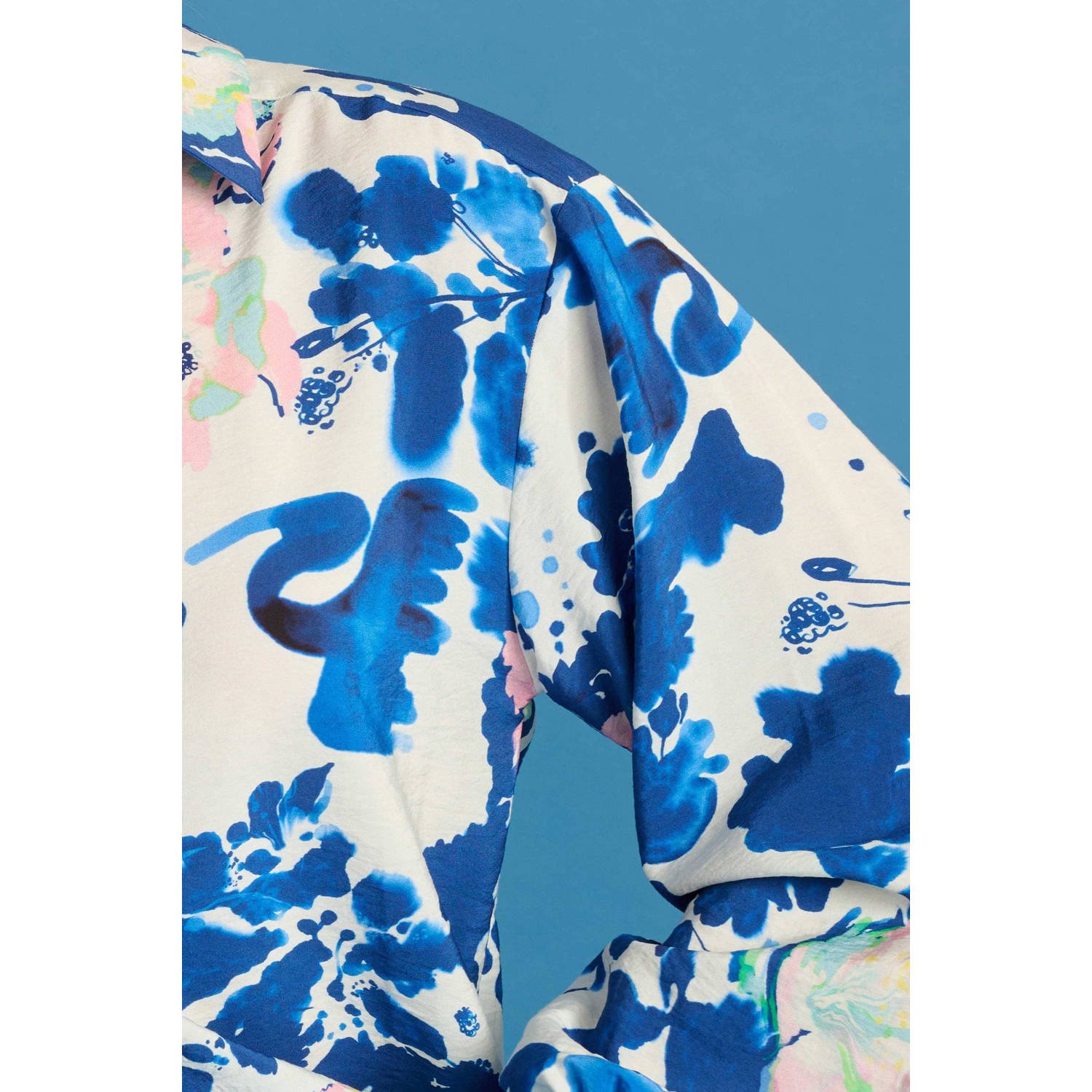 POM Amsterdam blouse met all over print blauw groen roze