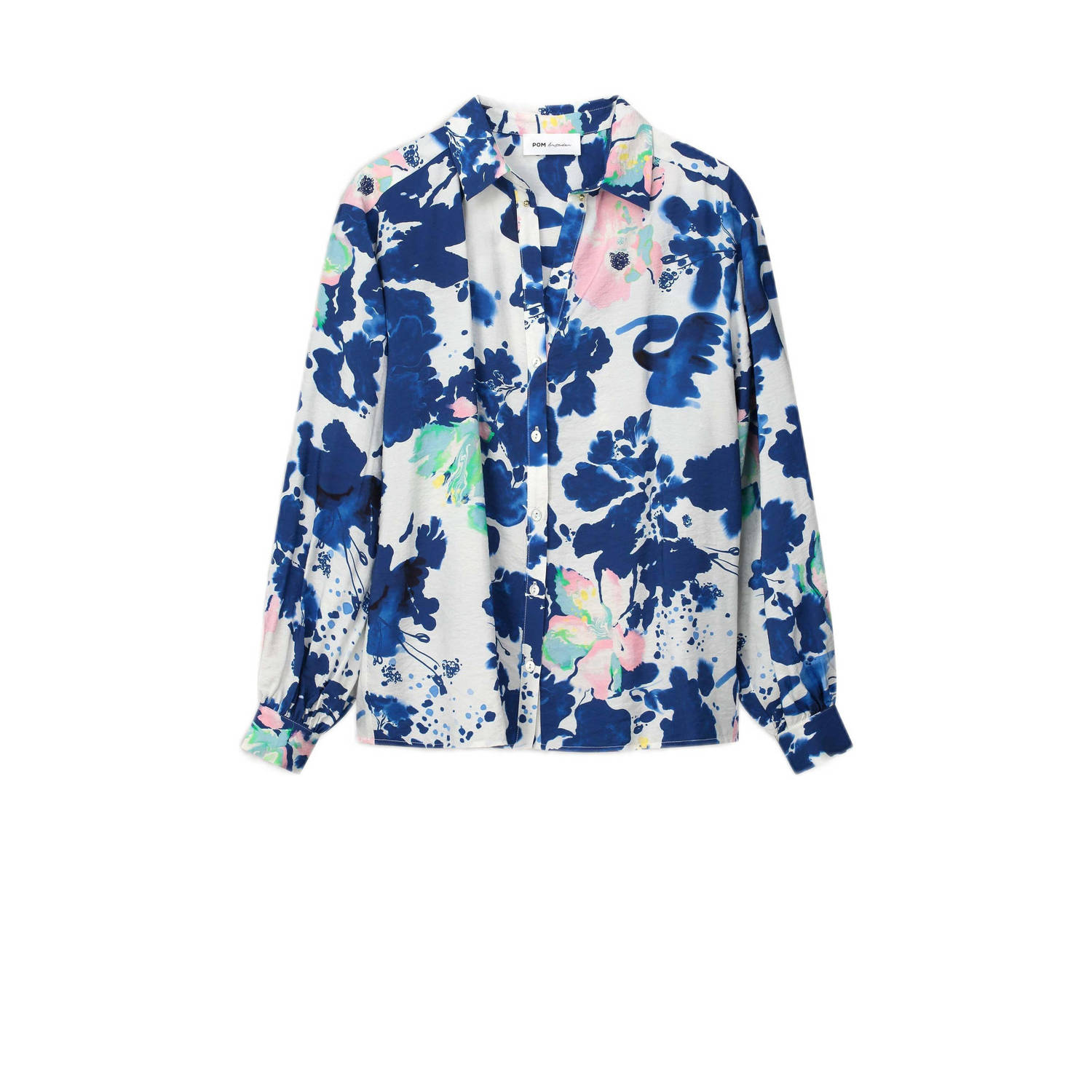 POM Amsterdam blouse met all over print blauw groen roze