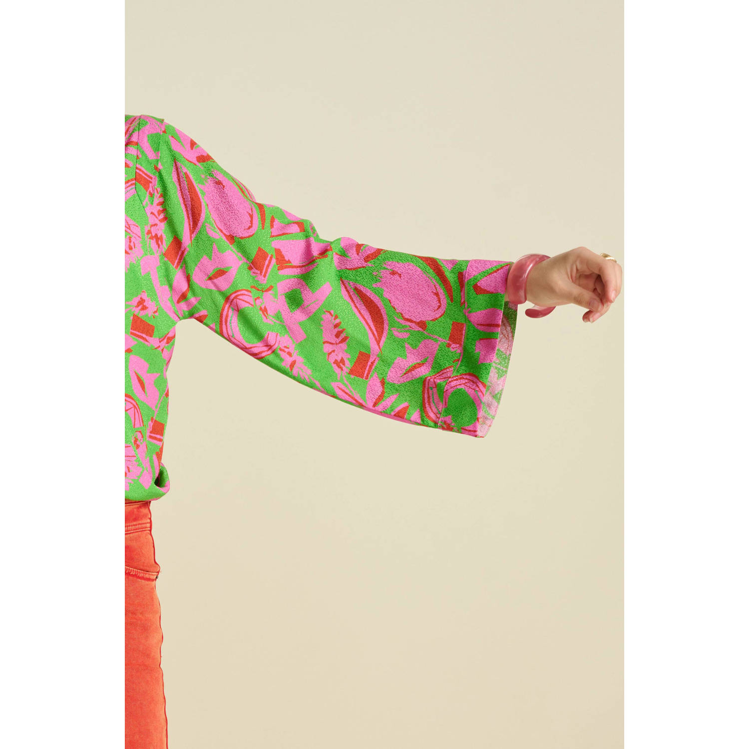 POM Amsterdam blouse met all over print groen roze