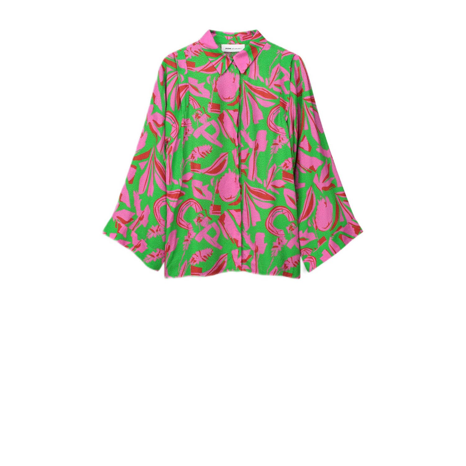 POM Amsterdam blouse met all over print groen roze