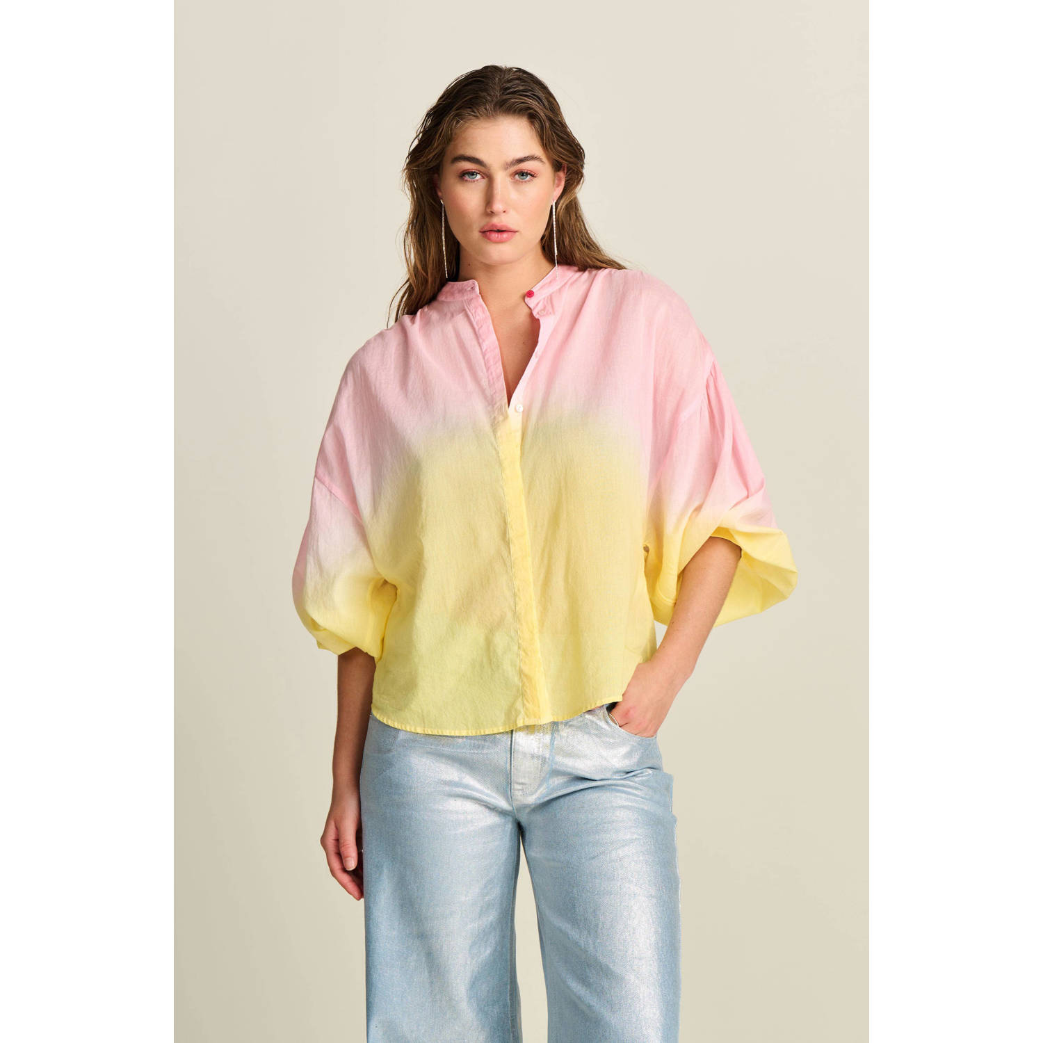 POM Amsterdam dip-dye blouse roze geel