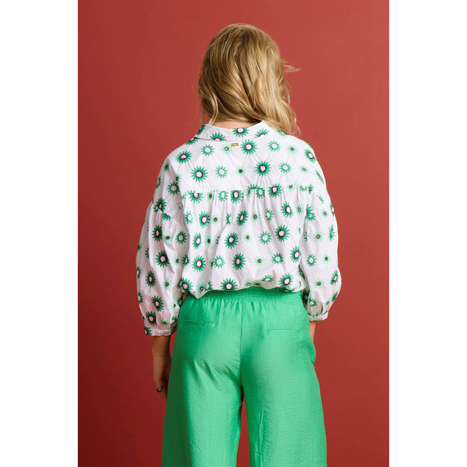 POM Amsterdam blouse met all over print wit groen