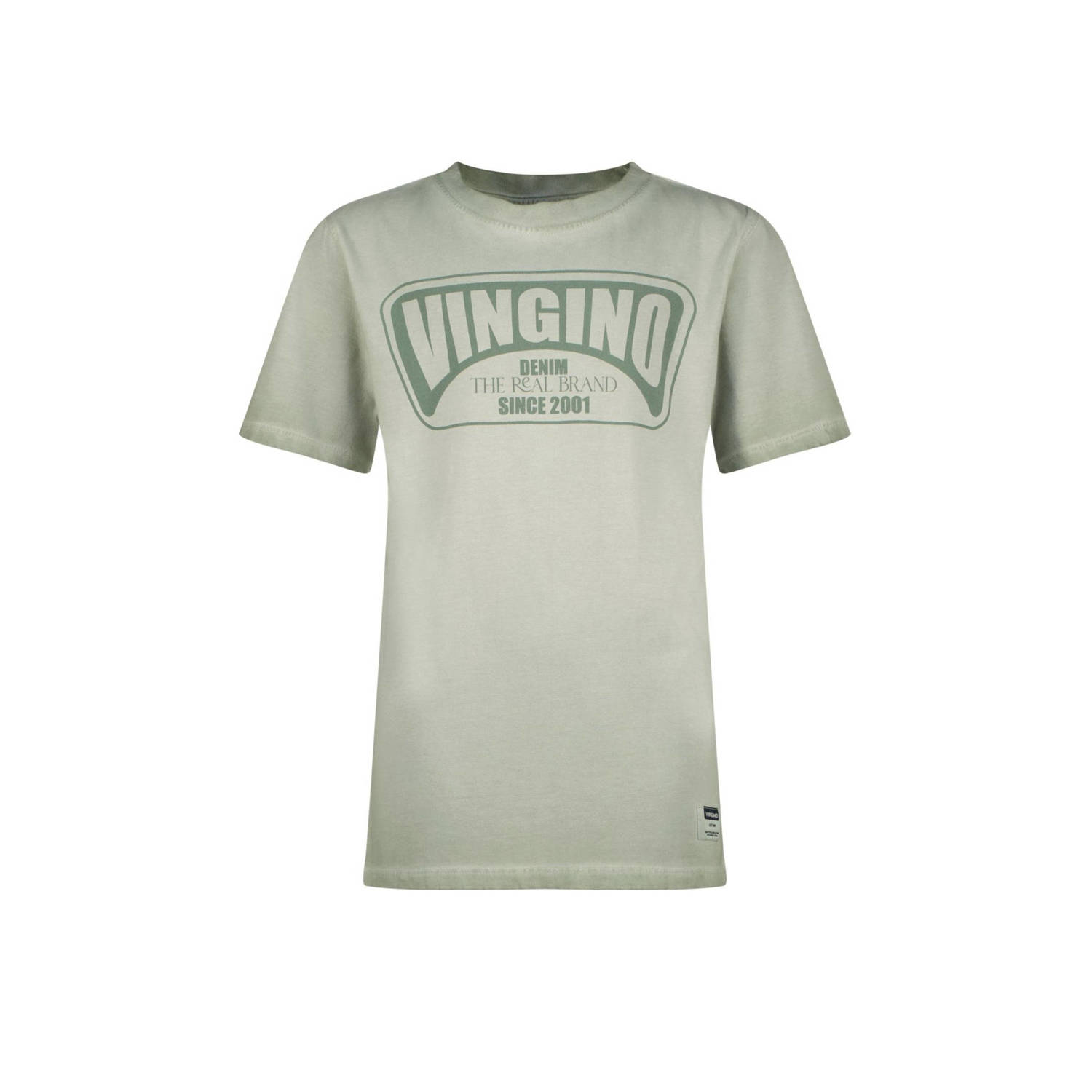 VINGINO T-shirt Hapo met logo olijfgroen Jongens Katoen Ronde hals Logo 140