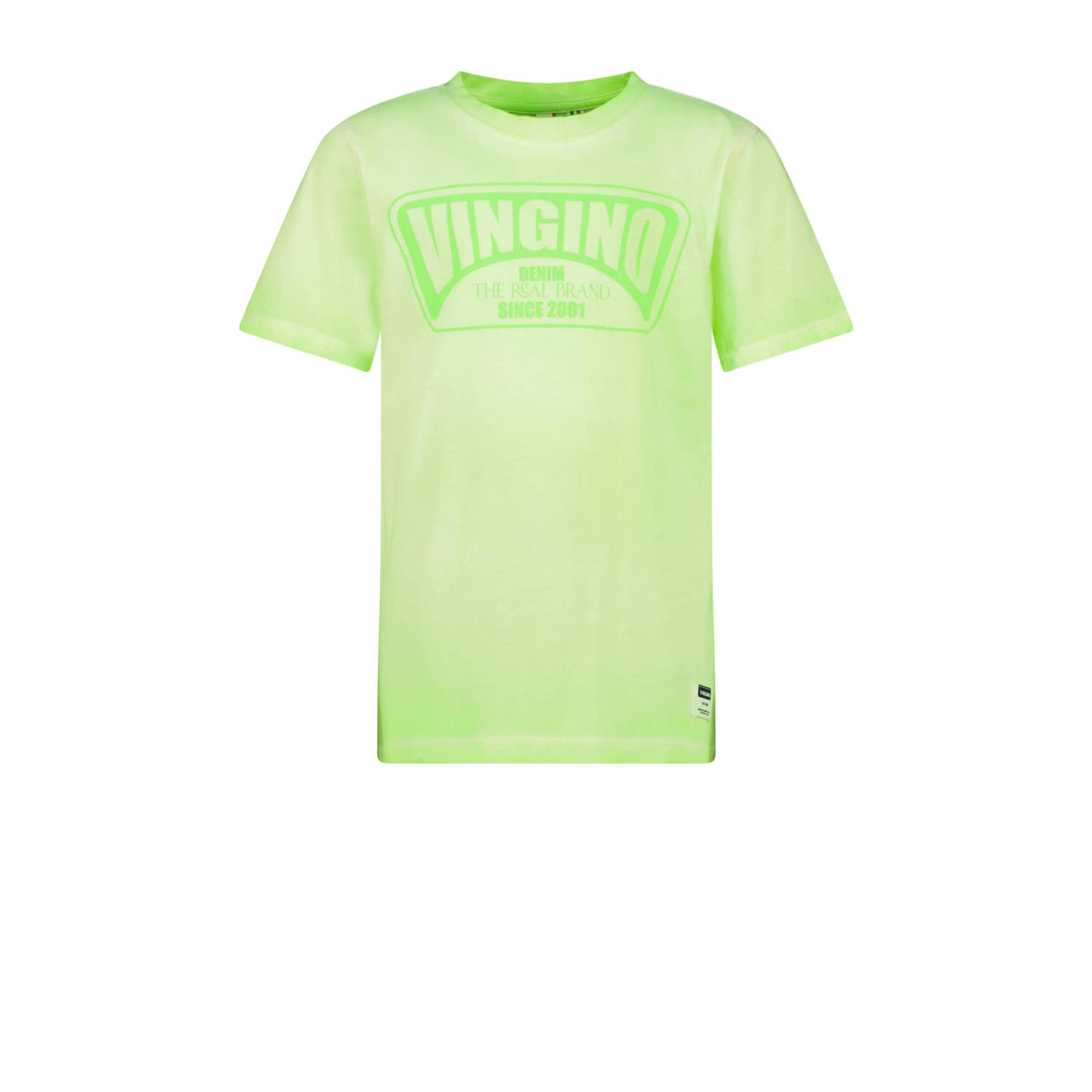 VINGINO T-shirt Hapo met logo neongroen Jongens Katoen Ronde hals Logo 128