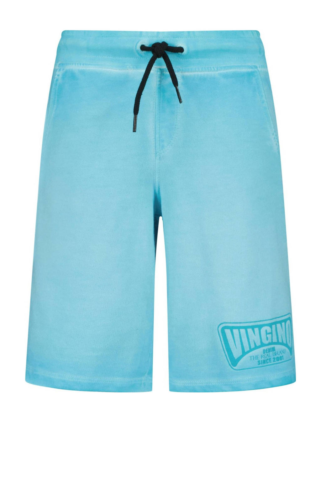Blauwe jongens Vingino sweatshort Rames blauw van katoen met elastische tailleband met koord en logo dessin