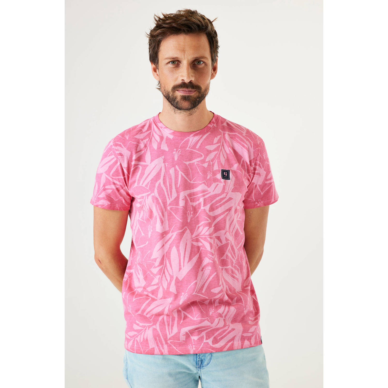 Garcia T-shirt met all over print vibrant pink