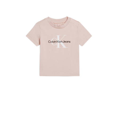 Calvin Klein baby T-shirt met logo zalm roze