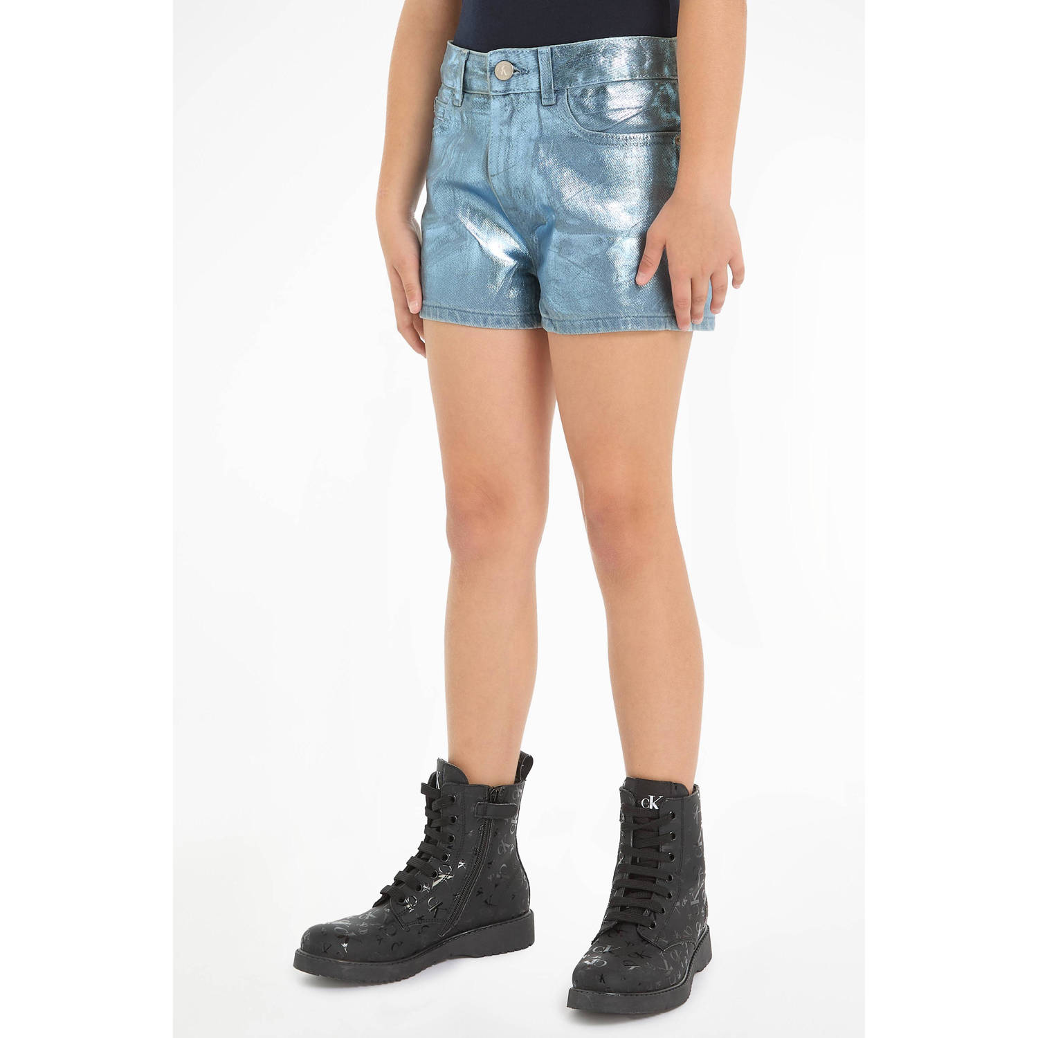 Calvin Klein coated denim short medium blue denim Korte broek Blauw Meisjes Katoen 176
