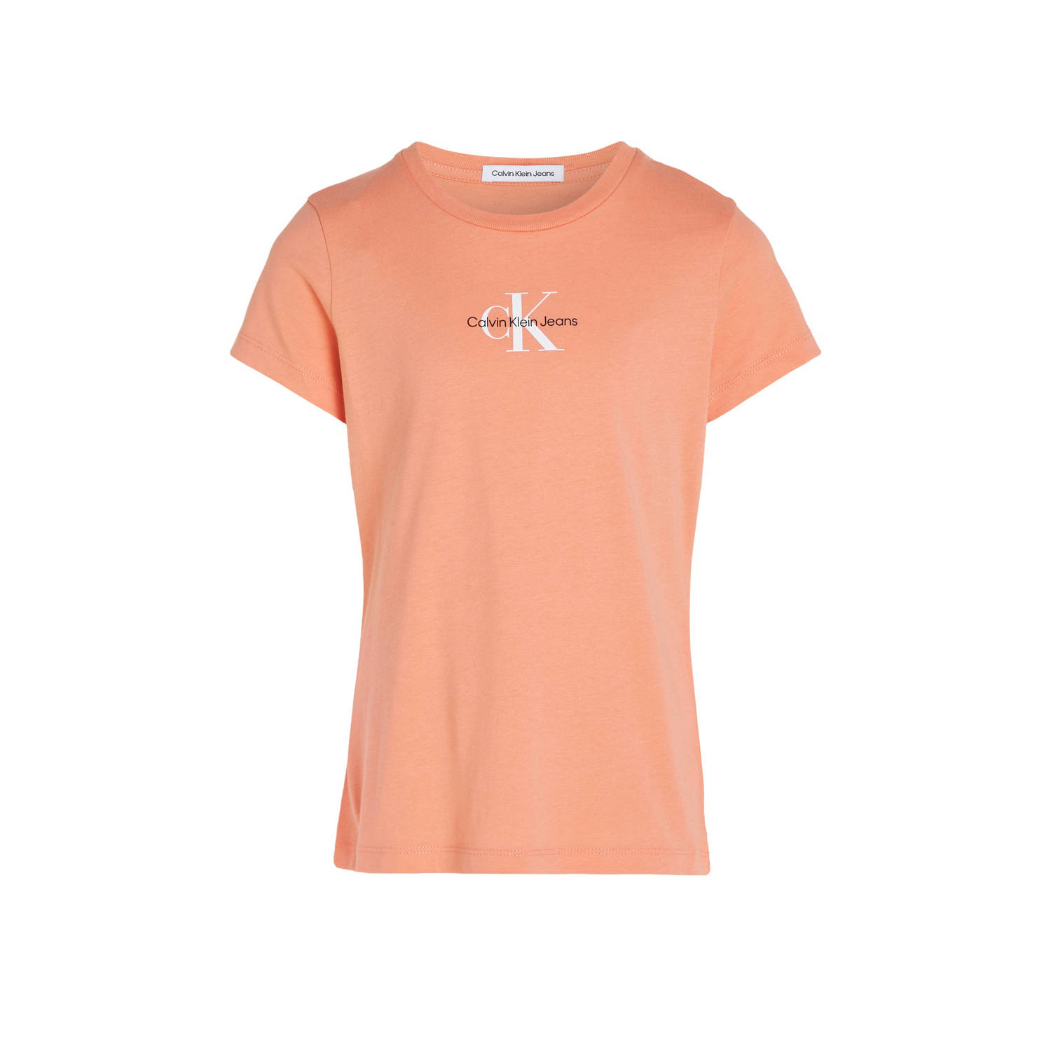 Calvin Klein Jeans T-shirt met logo lichtoranje Meisjes Katoen Ronde hals 152