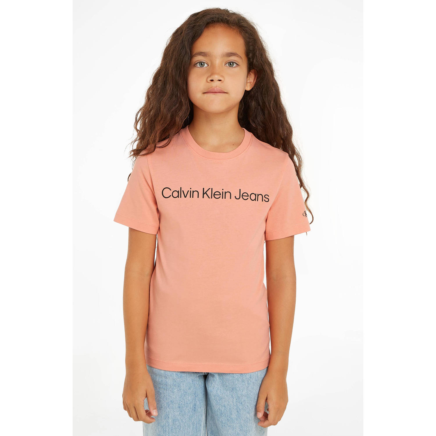 Calvin Klein T-shirt met tekst lichtoranje