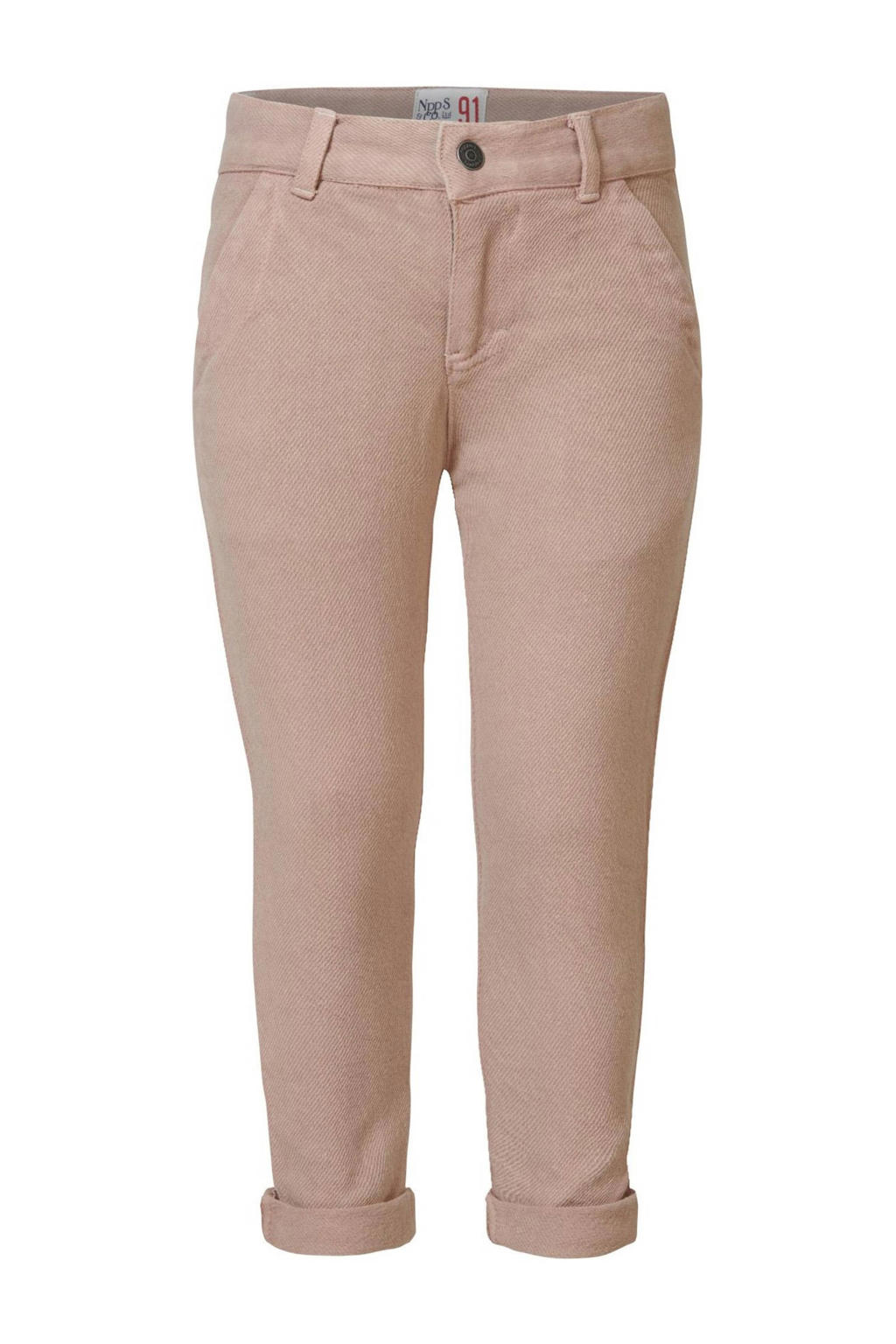 Beige jongens Noppies slim fit broek Dixon van katoen met regular waist en effen