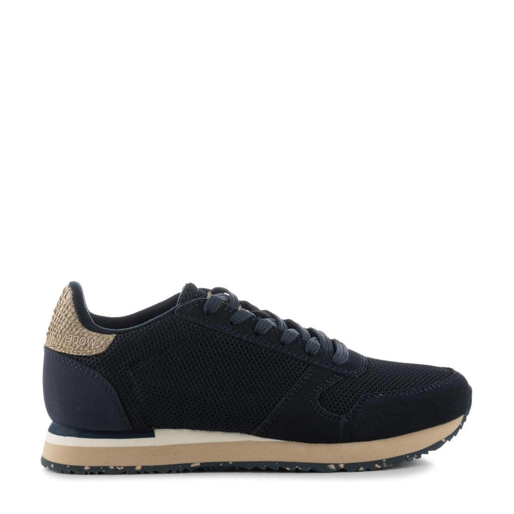 Donkerblauwe dames Woden Ydun Icon sneakers van suède en mesh met veters