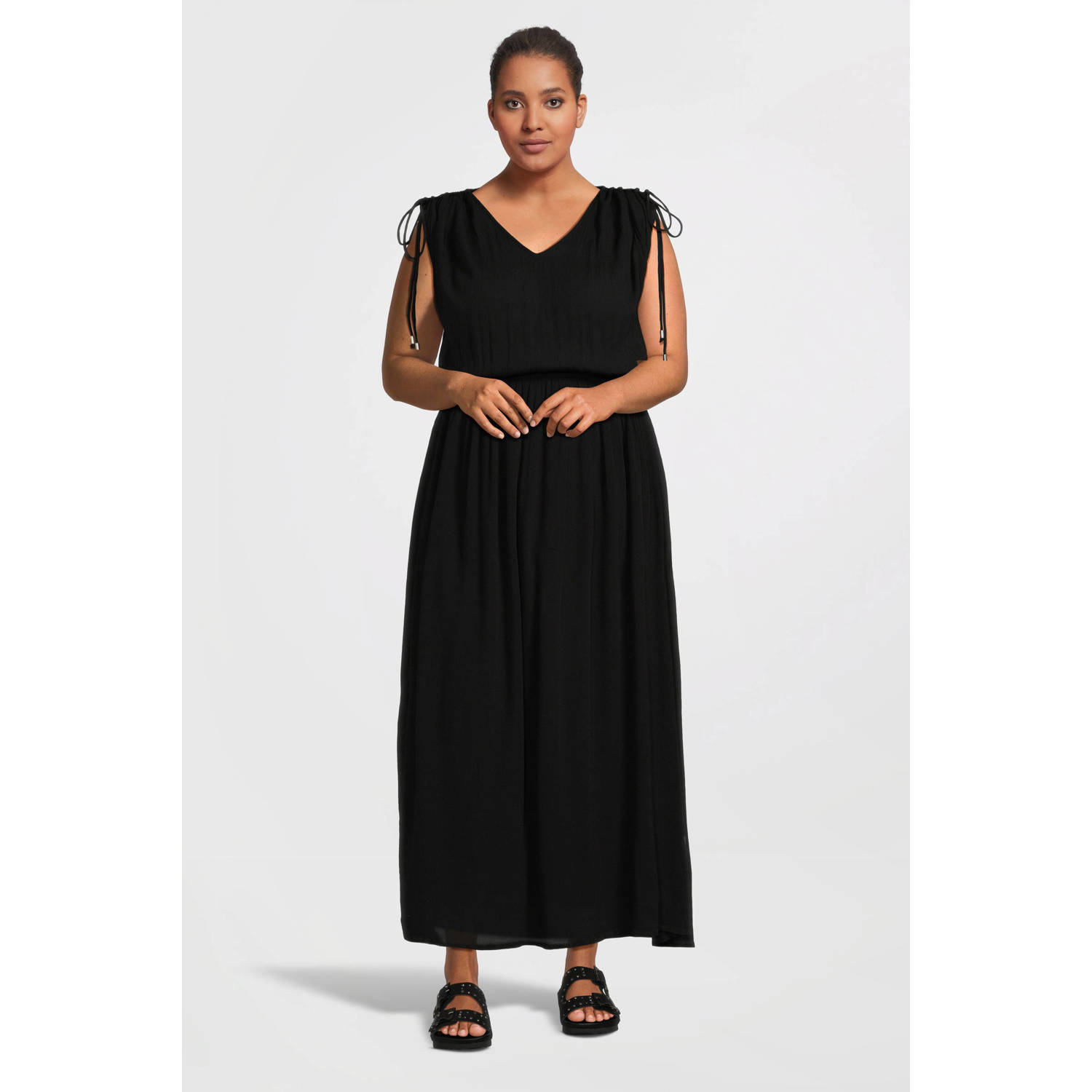 GREAT LOOKS crinkle maxi jurk zwart