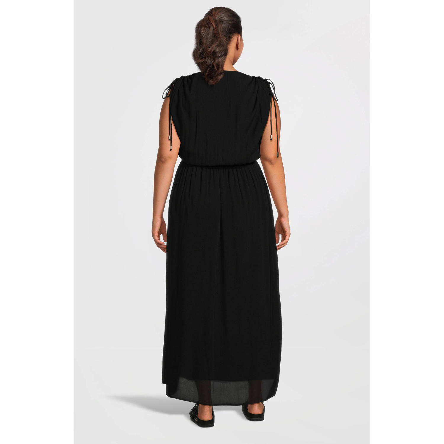GREAT LOOKS crinkle maxi jurk zwart