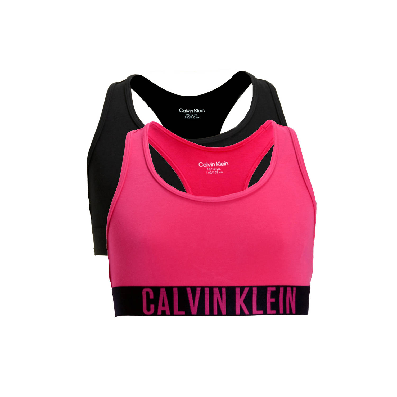 Calvin Klein bh top set van 2 roze zwart Meisjes Stretchkatoen Effen 140-152
