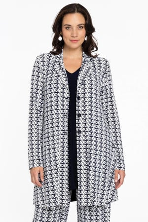 rechtvallende blazer DOLCE met all over print ecru/marineblauw/wit