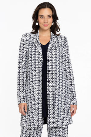 rechtvallende blazer DOLCE met all over print ecru/marineblauw/wit