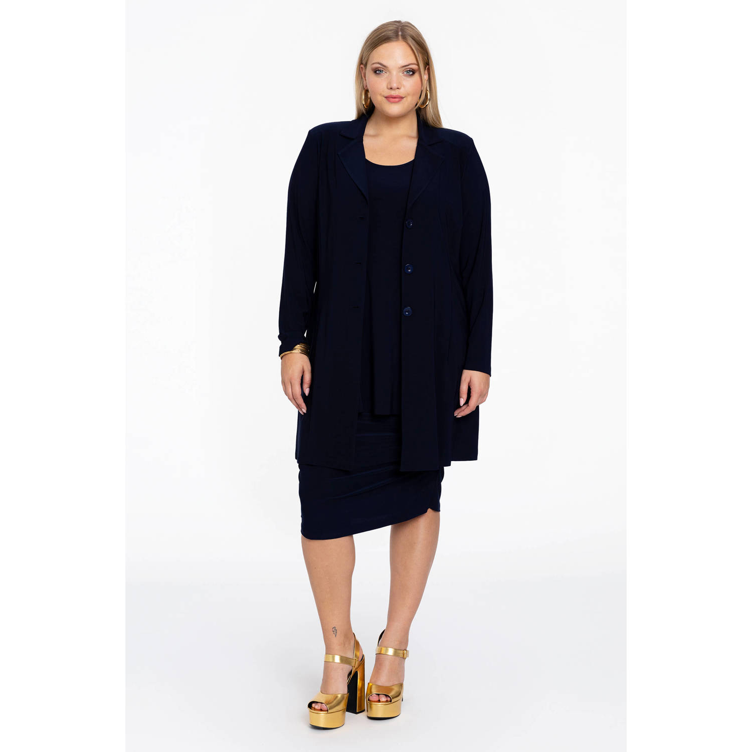 YOEK midi rok DOLCE met plooien donkerblauw