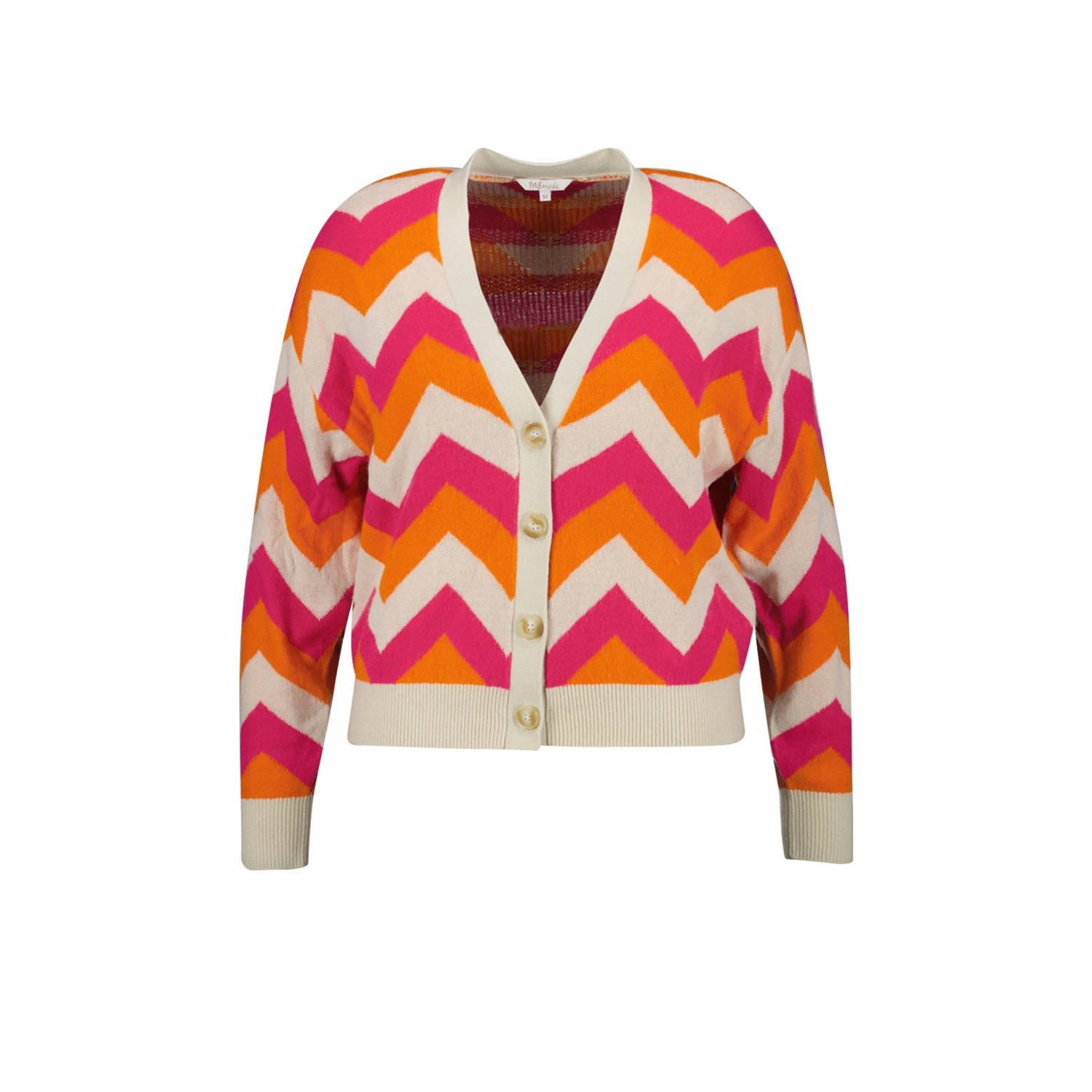 MS Mode gestreept fijngebreid vest met ingebreid patroon oranje roze ecru
