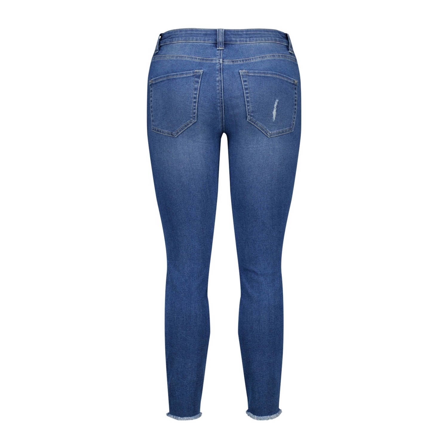 MS Mode cropped jeans met slijtage medium blue denim