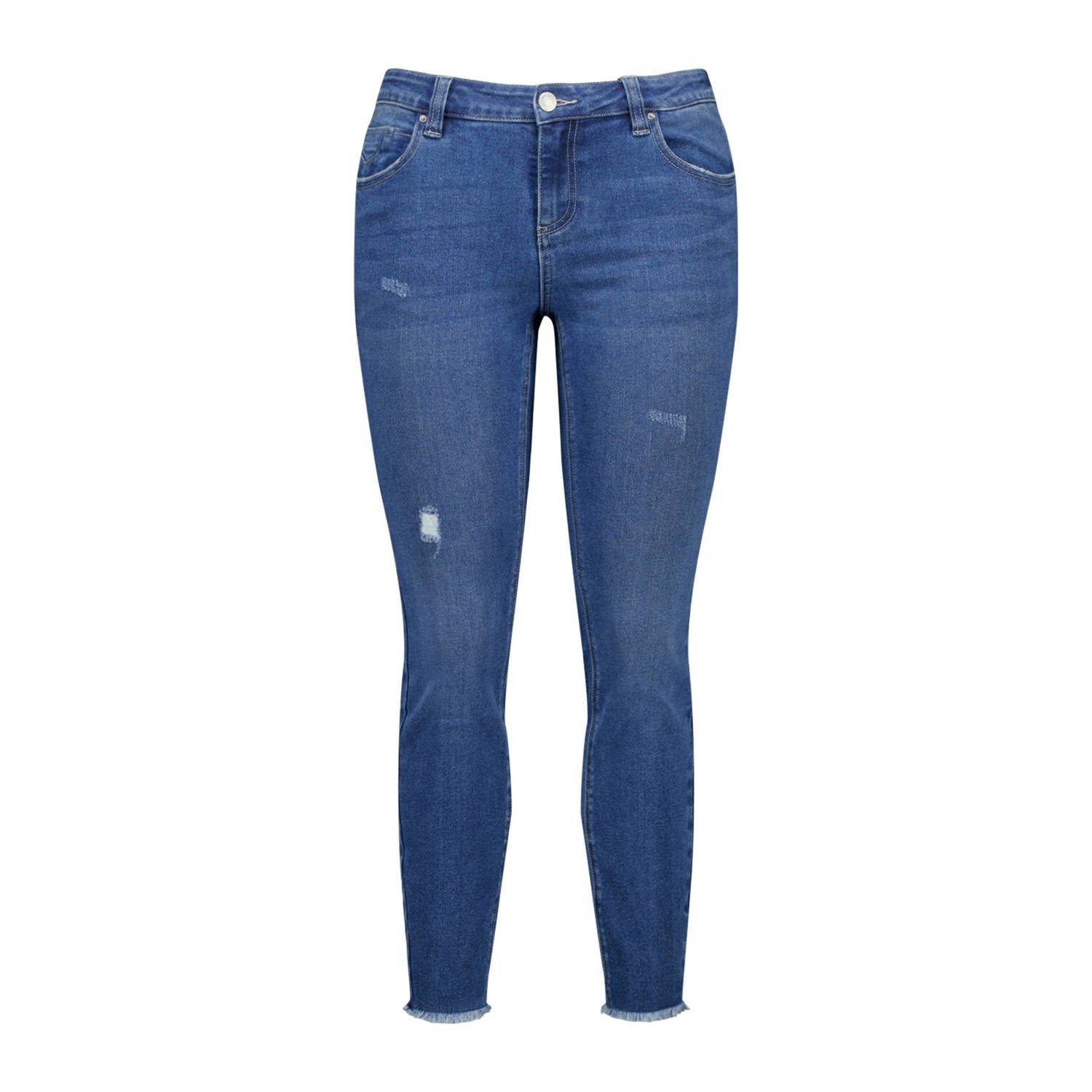 MS Mode cropped jeans met slijtage medium blue denim