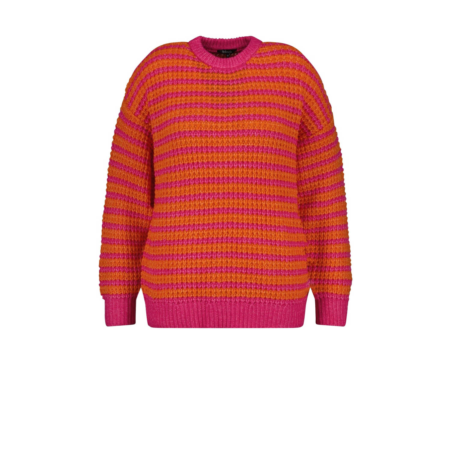 MS Mode gestreepte grofgebreide trui met wol en ingebreid patroon oranje roze