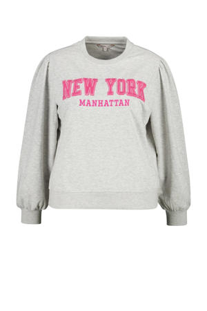 sweater met tekst en plooien grijs/ roze