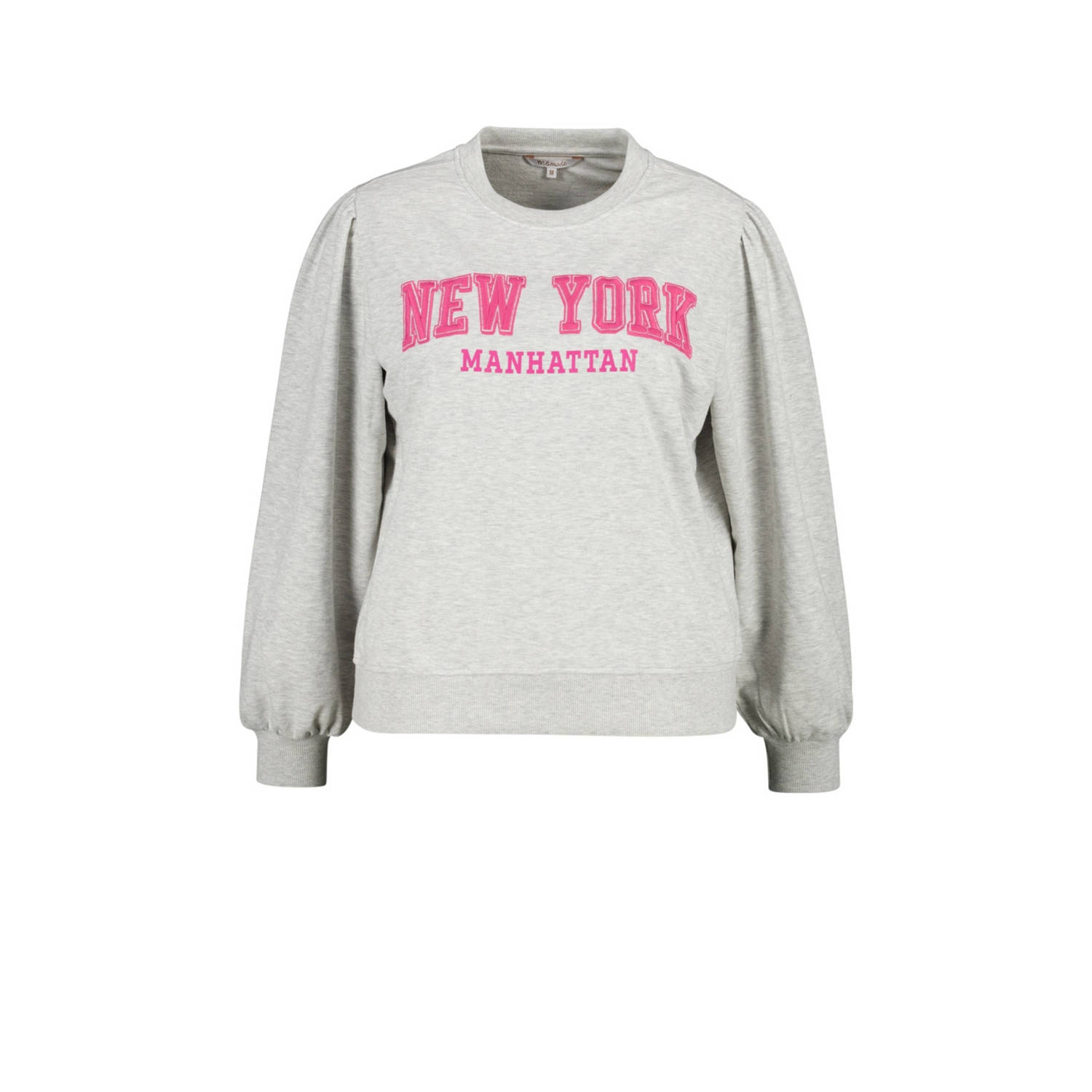 MS Mode sweater met tekst en plooien grijs roze