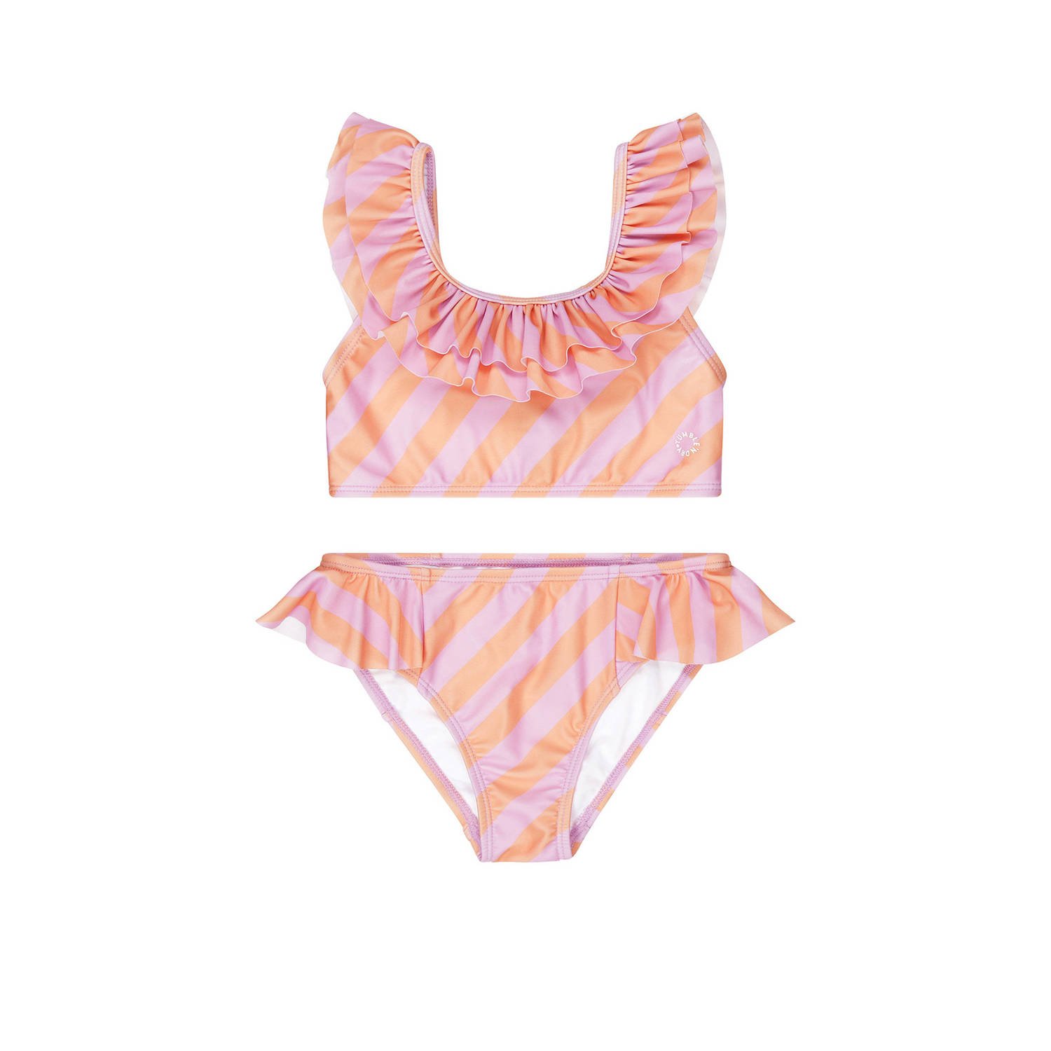 Tumble 'n Dry crop bikini Sundown met ruches oranje roze Meisjes Gerecycled polyester 110 116