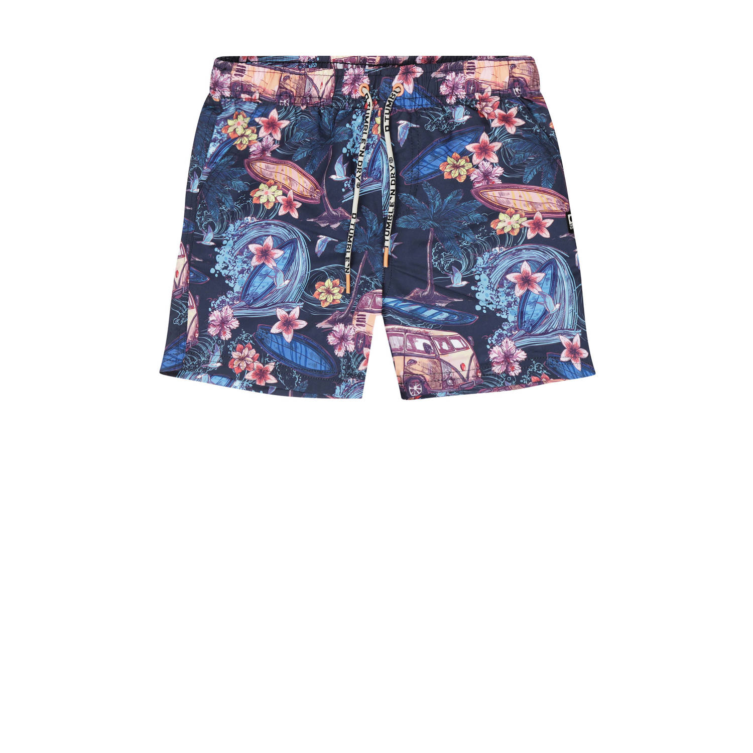 Tumble 'n Dry zwemshort Ocean donkerblauw roze Jongens Polyester Bloemen 134 140