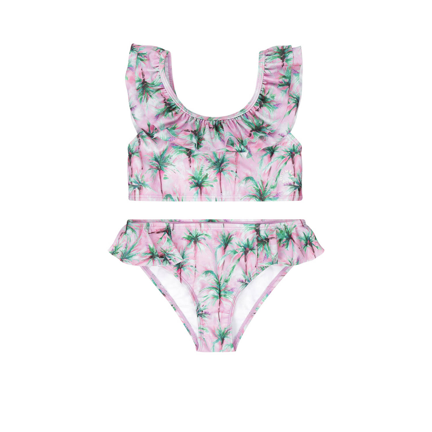 Tumble 'n Dry crop bikini Sunkissed met ruches roze groen Meisjes Gerecycled polyester 110 116