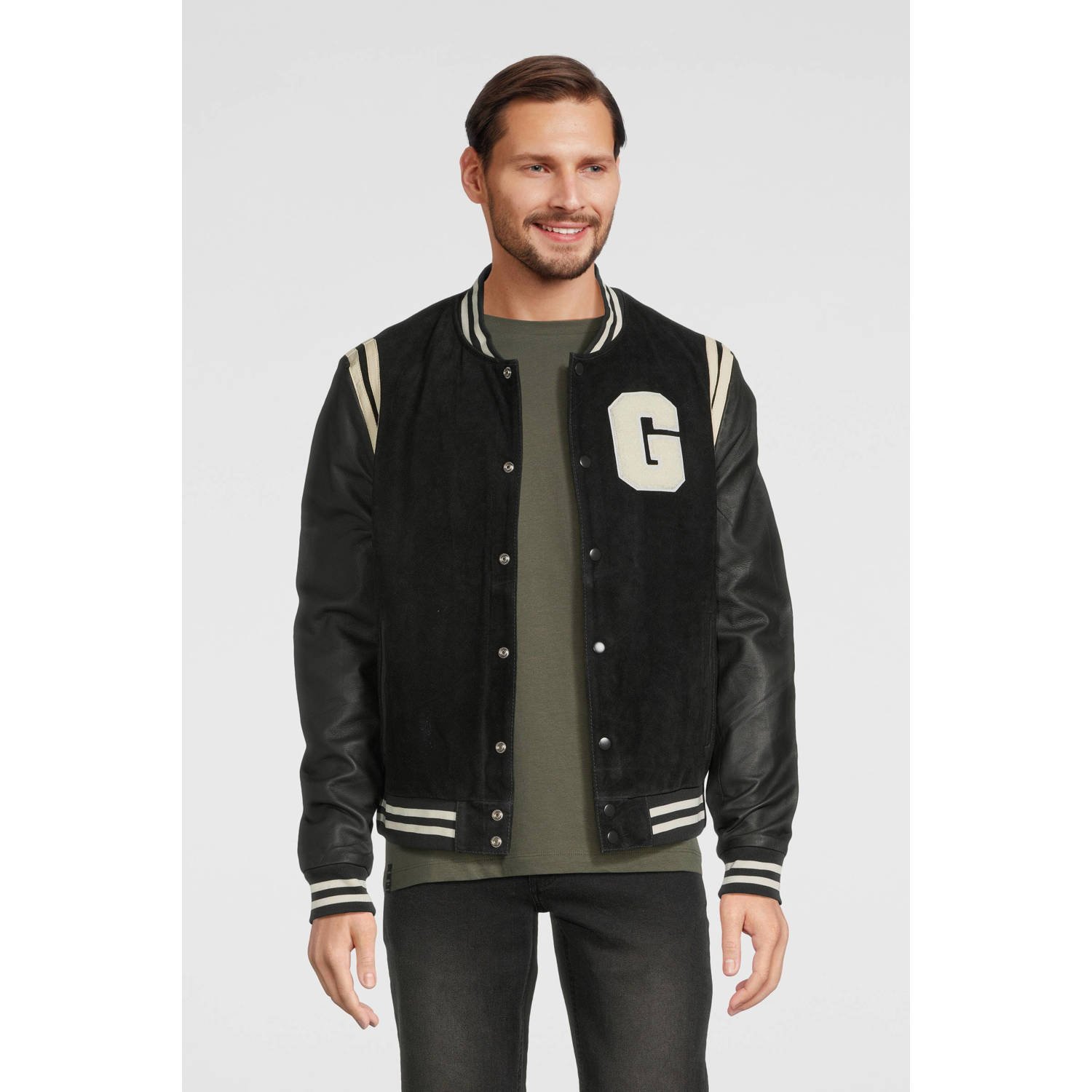 Goosecraft baseball jacket Melrose met printopdruk military green