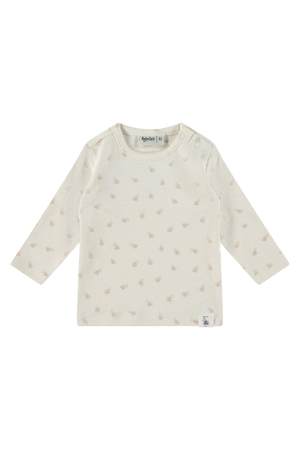 Ecru jongens en meisjes Babyface longsleeve van stretchkatoen met lange mouwen, ronde hals en drukknoopsluiting