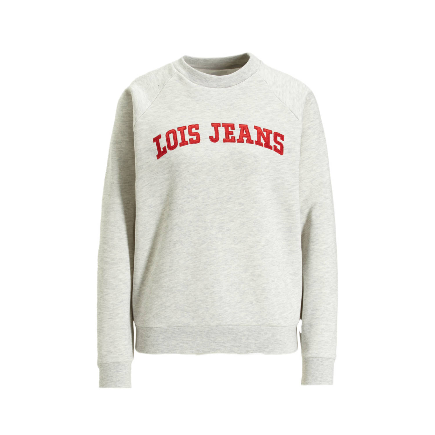 Lois sweater Iris met logo lichtgrijs rood