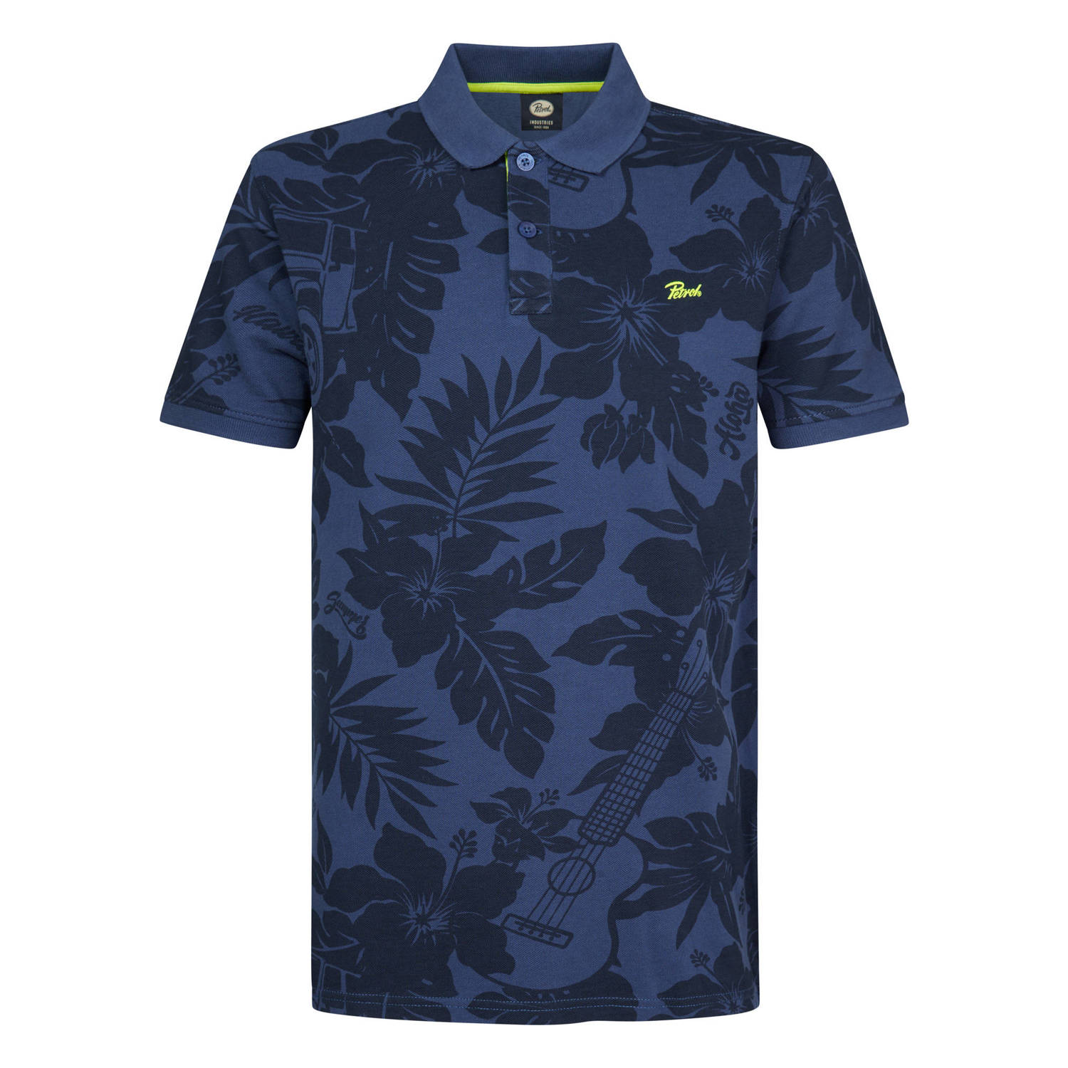 Petrol Industries polo Verdant met all over print petrol blue