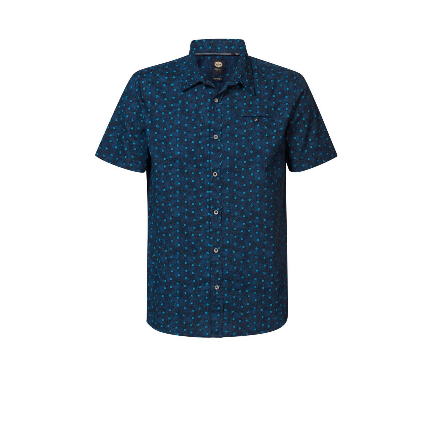 Petrol Industries slim fit overhemd met all over print petrol blue