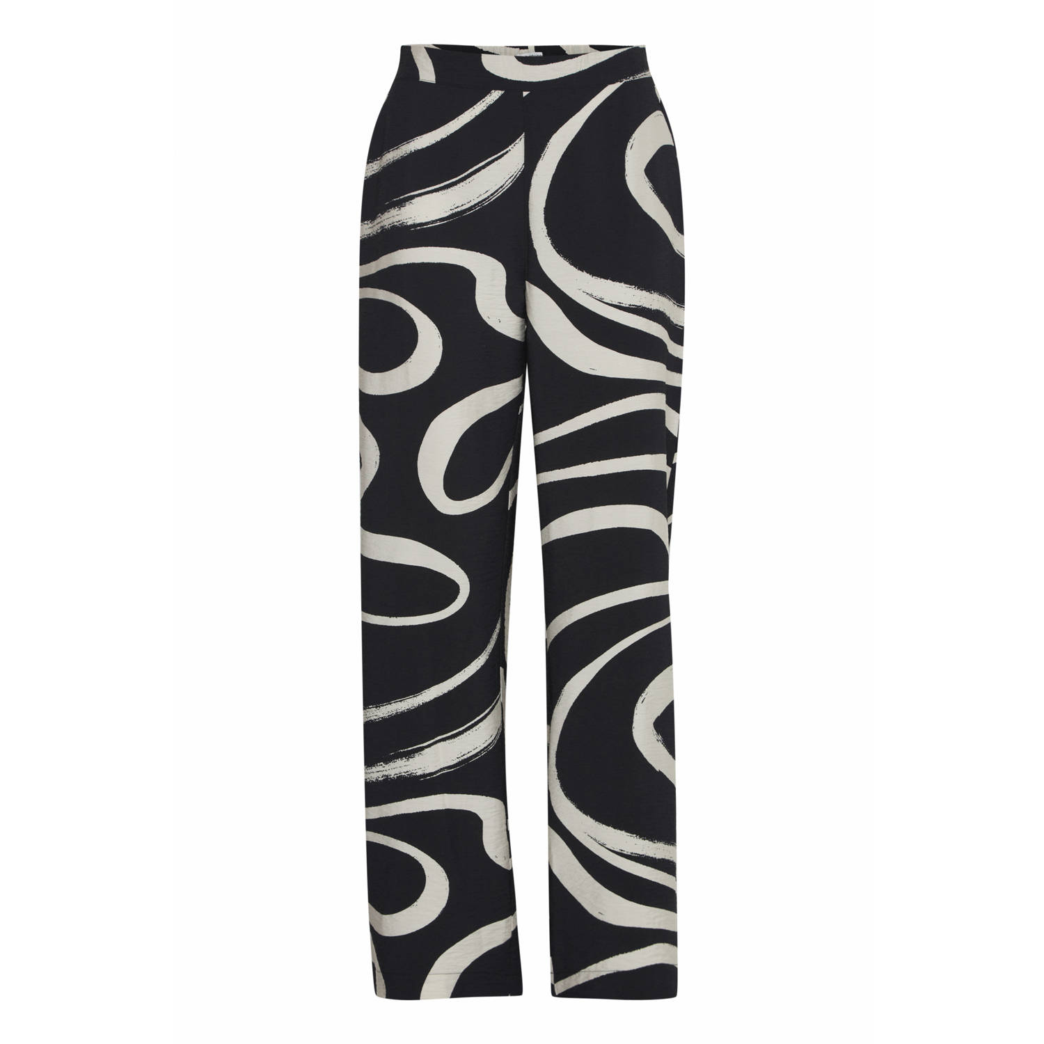 B.Young straight fit pantalon BYIBINE met all over print zwart wit