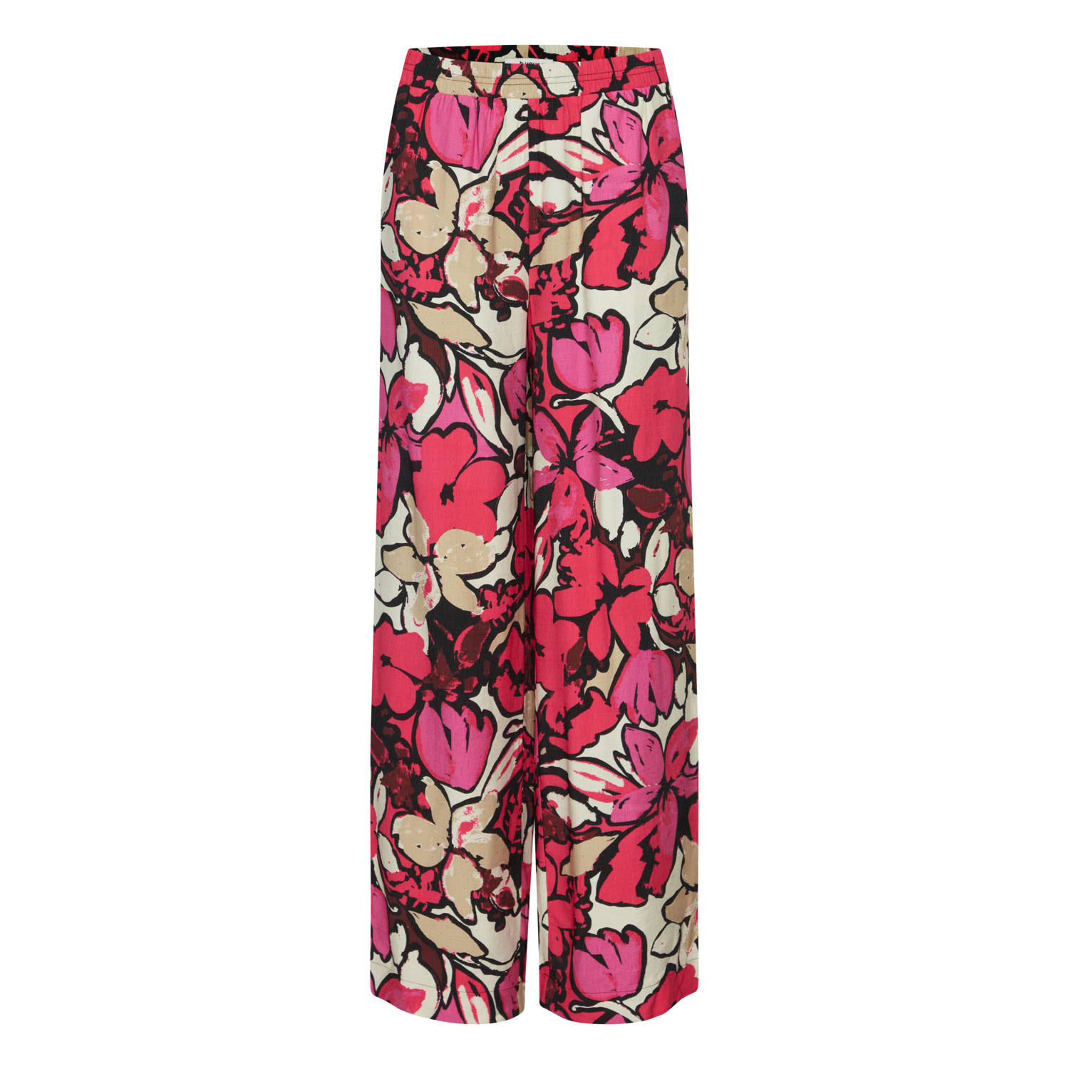 B.Young wide leg broek BYJANINA met all over print roze ecru