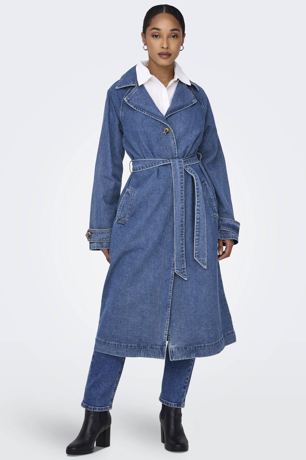 ONLY trenchcoat jas ONLMALOU medium blue denim