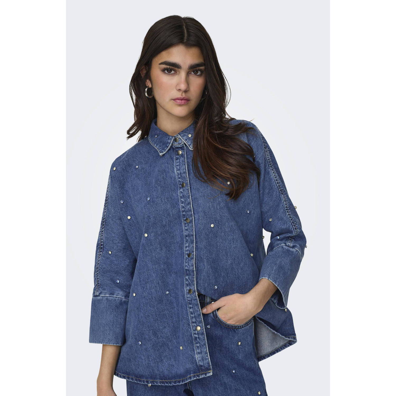 ONLY denim blouse ONLGRACE medium blue denim