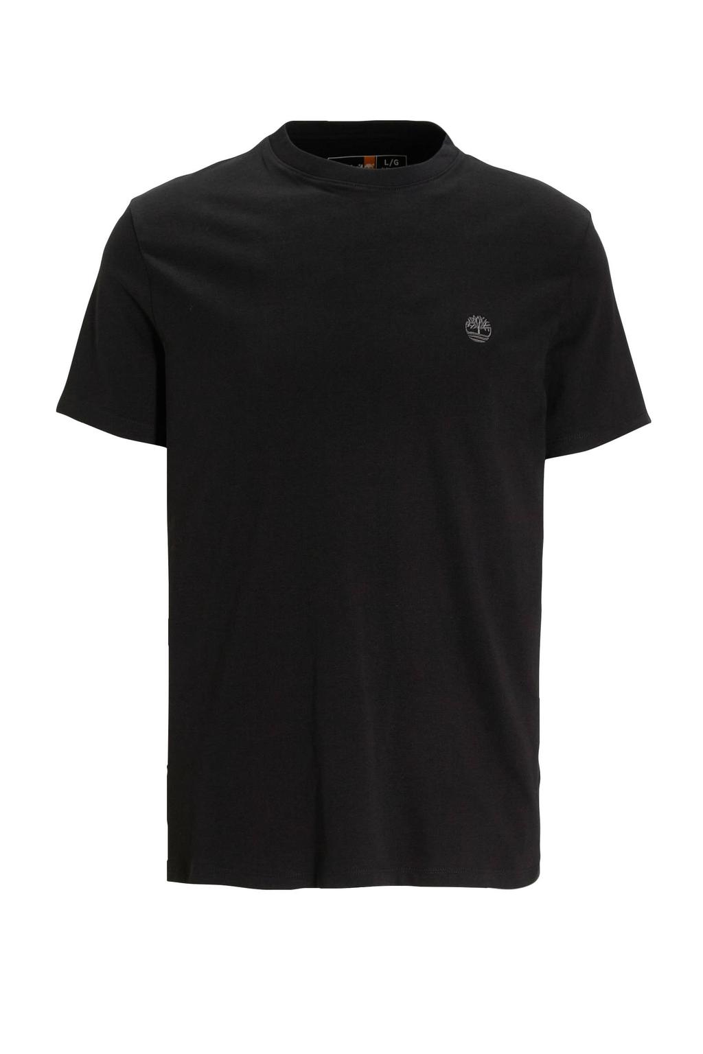 Zwarte heren Timberland slim fit T-shirt van katoen met logo dessin, korte mouwen en ronde hals