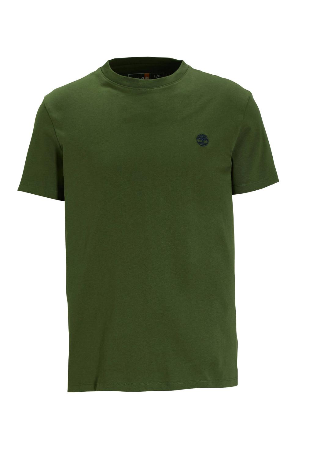 Groene heren Timberland slim fit T-shirt van katoen met logo dessin, korte mouwen en ronde hals