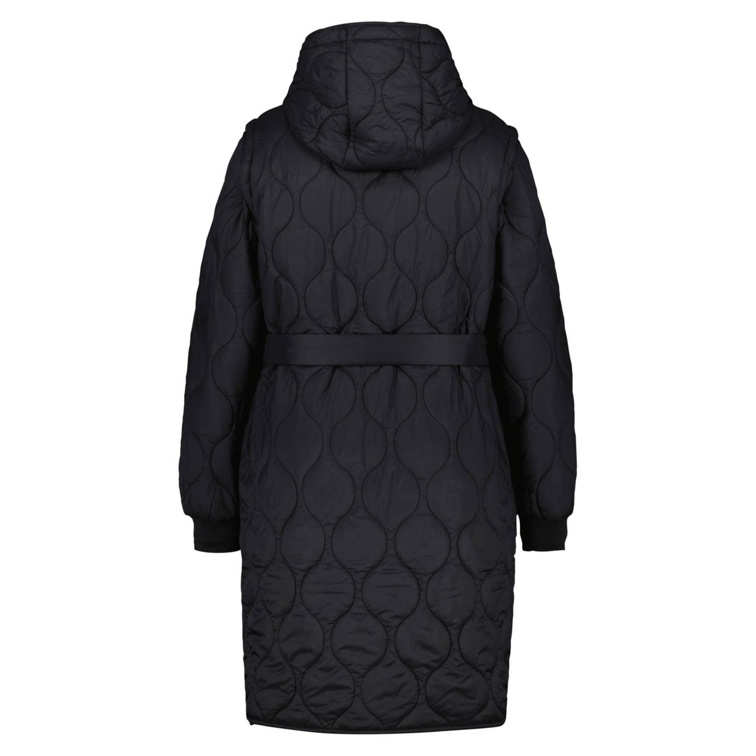 MS Mode gewatteerde jas met ceintuur zwart