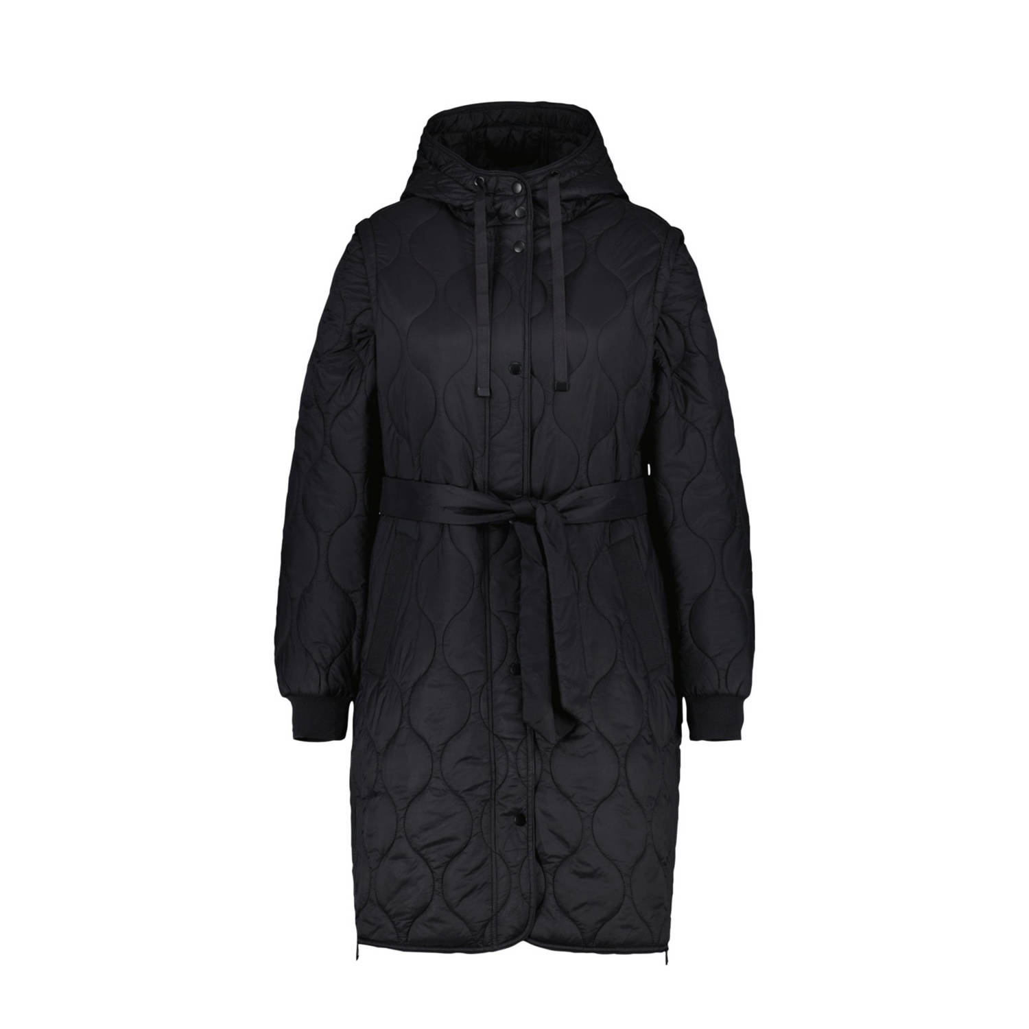 MS Mode gewatteerde jas met ceintuur zwart