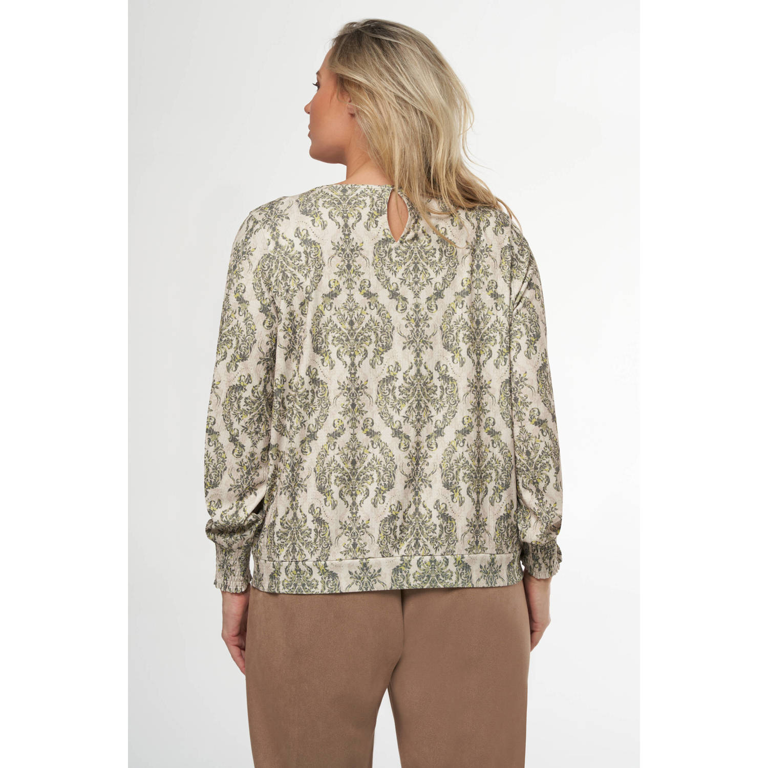 MS Mode blousetop met paisleyprint groen limegroen beige