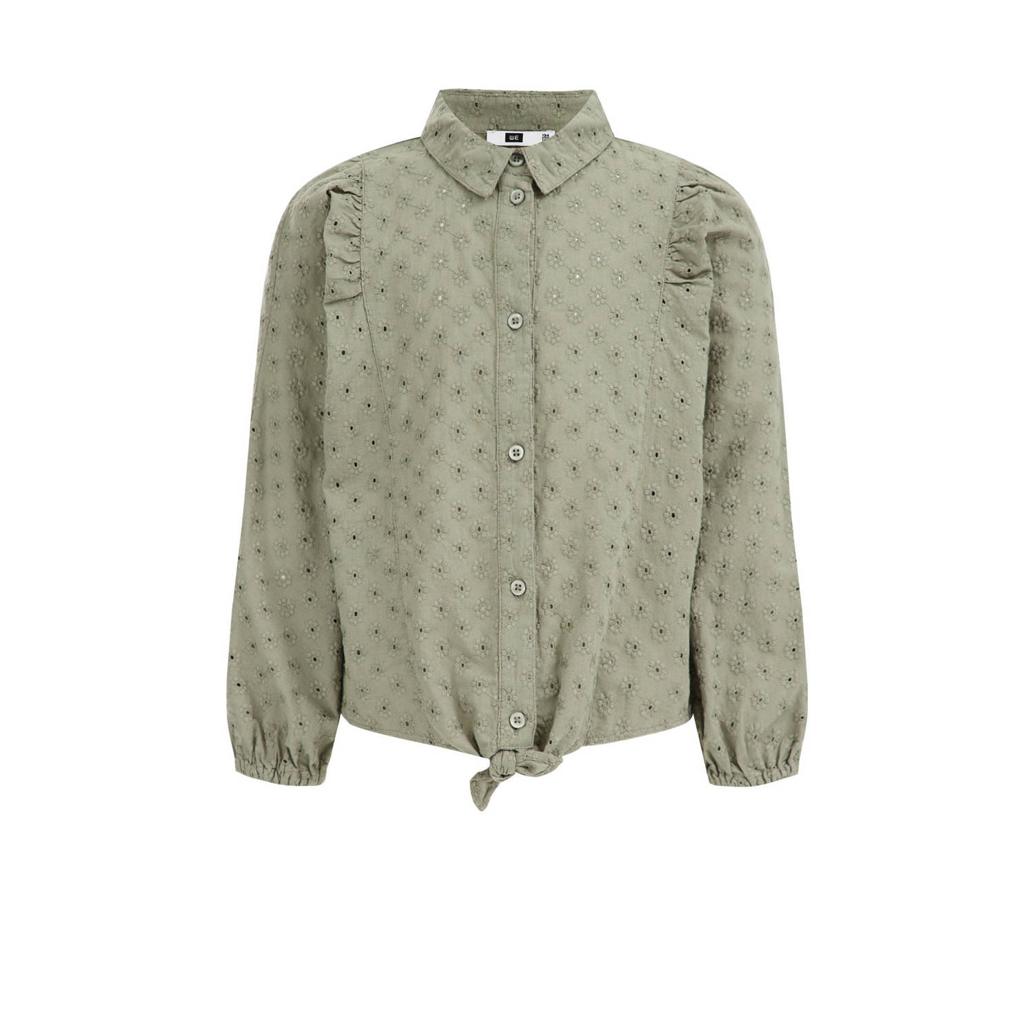 WE Fashion blouse met ruches groen Meisjes Katoen Klassieke kraag Effen 170 176