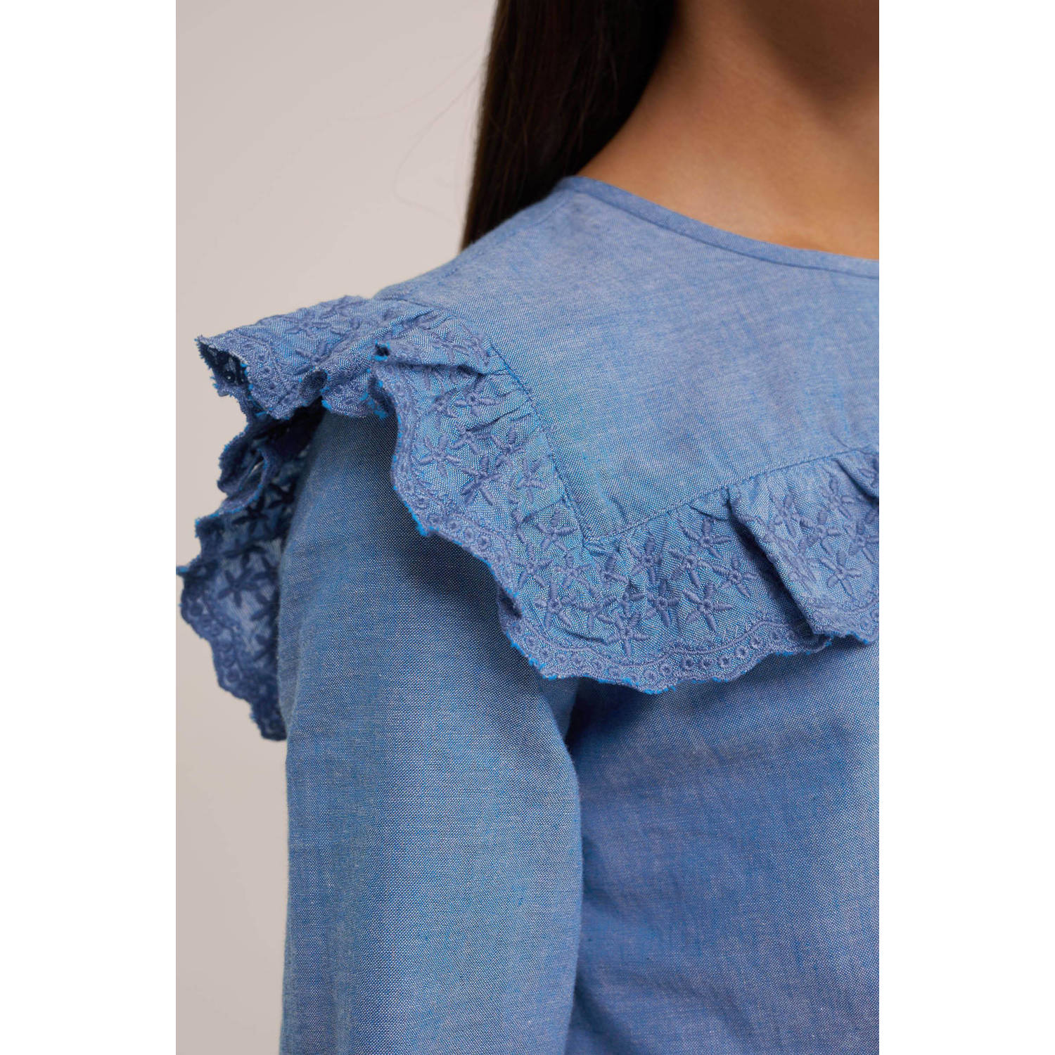 WE Fashion Blue Ridge top met borduursels blauw