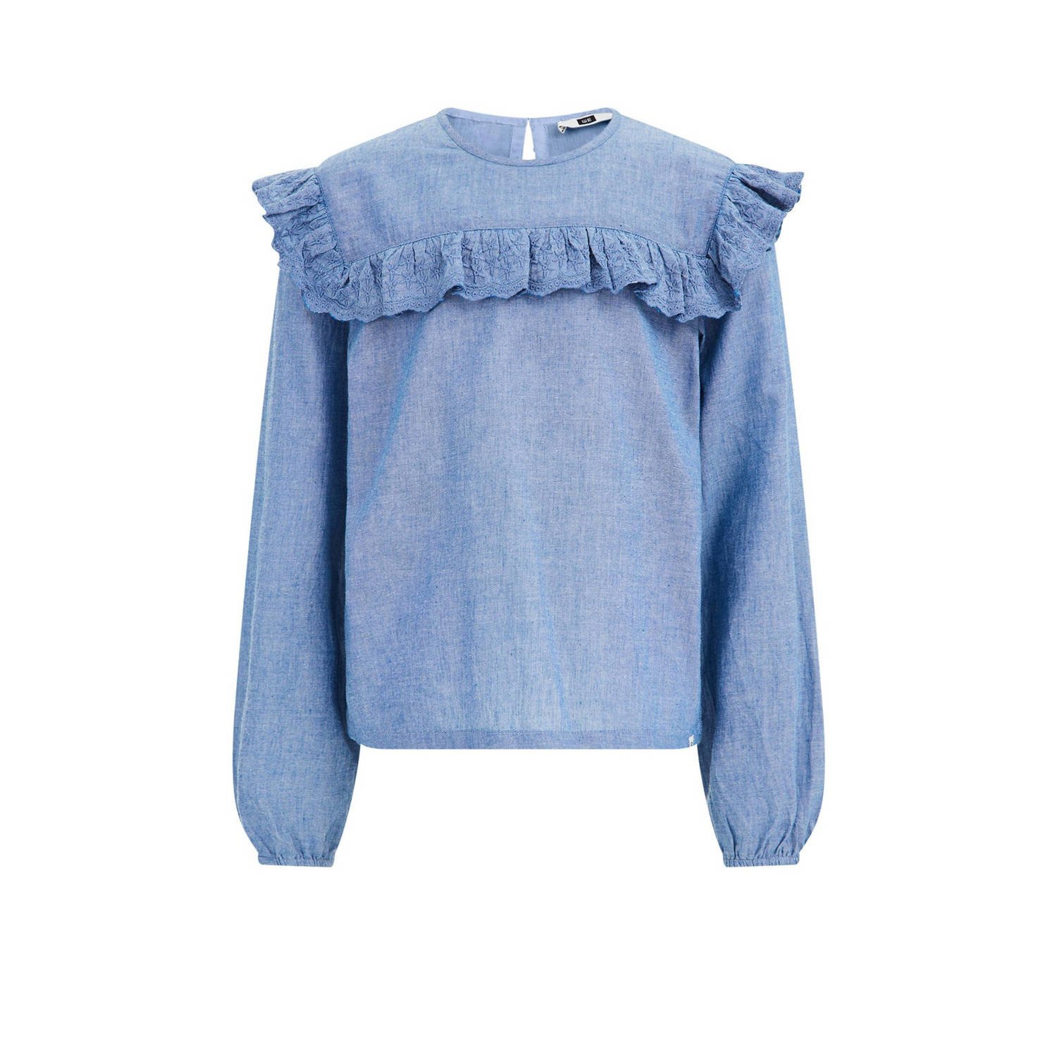 WE Fashion Blue Ridge top met borduursels blauw Meisjes Katoen Ronde hals 110 116