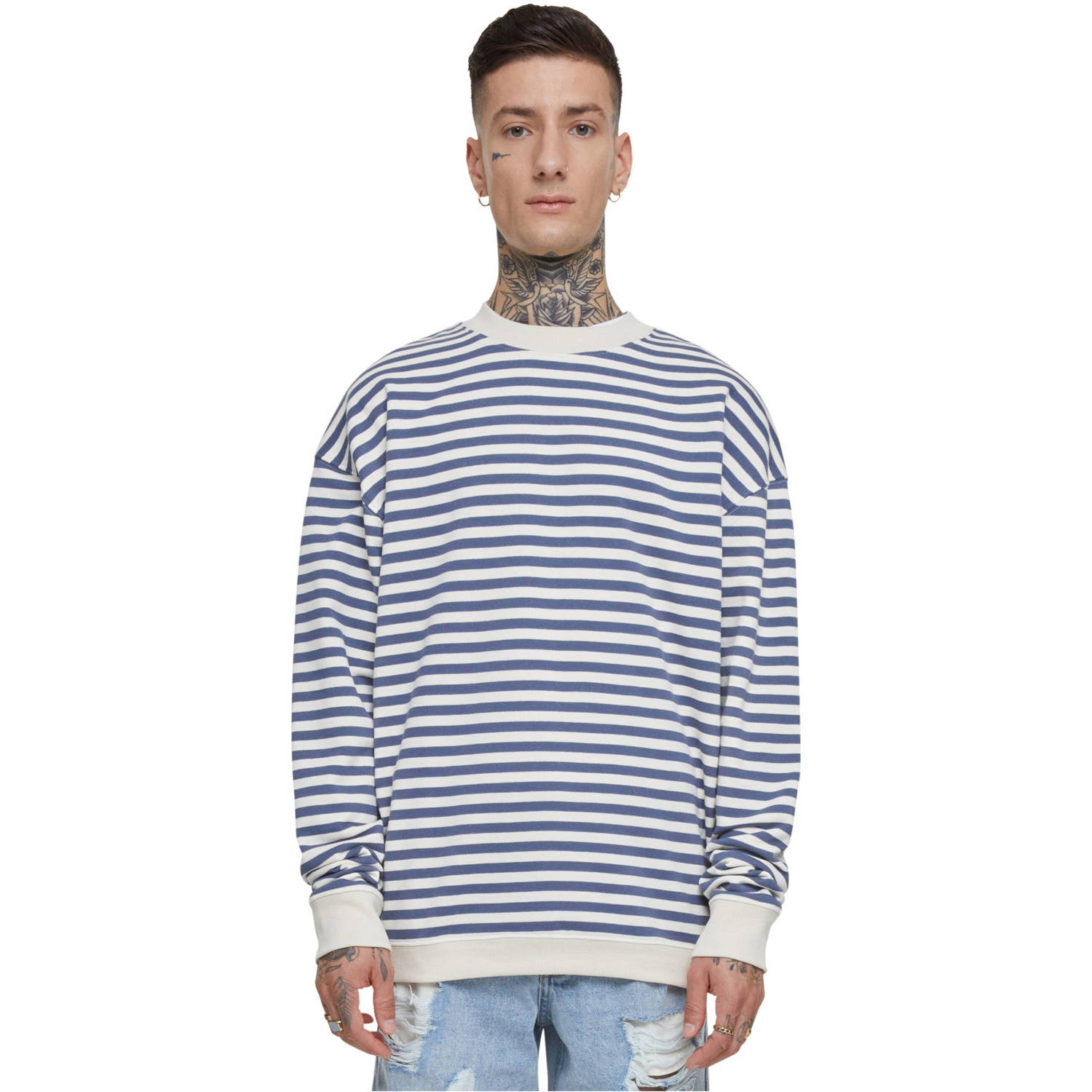 Urban Classics gestreepte sweater blauw wit
